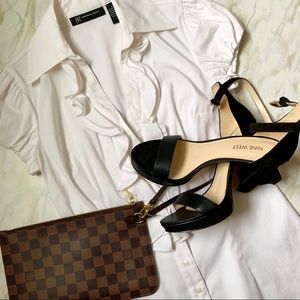 INC White Button Down Ruffle Blouse